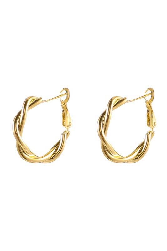 18K STAINLESS STEEL TWISTED HOOP EARRINGS